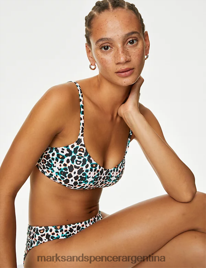 Marks & Spencer mujer top de bikini con cuello redondo y relleno estampado ropa multi 46VL3350