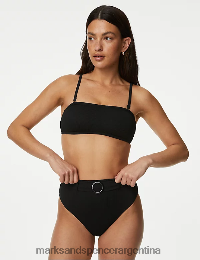 Marks & Spencer mujer top de bikini de canalé acolchado con cuello cuadrado ropa negro 46VL2800