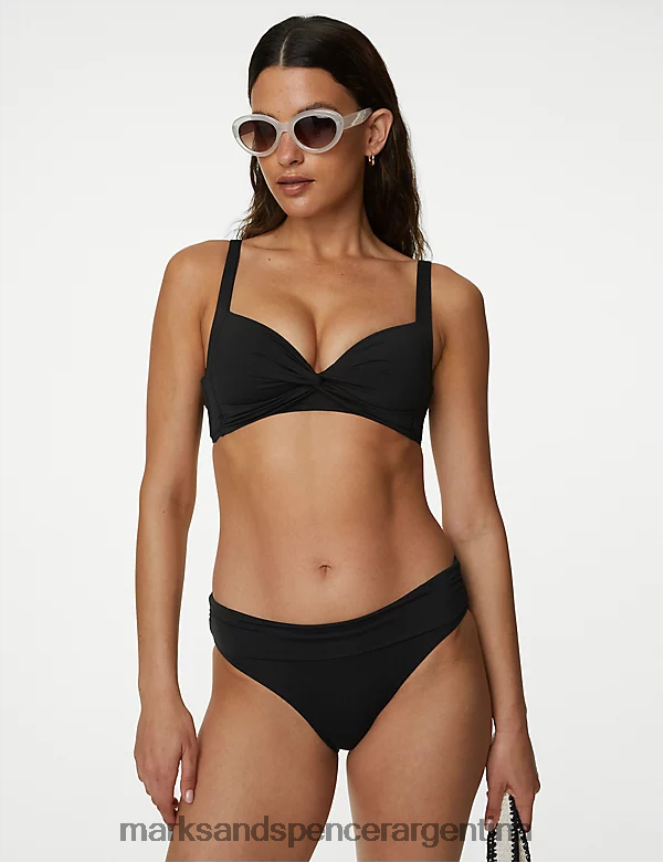 Marks & Spencer mujer top de bikini escotado con parte delantera retorcida y relleno ropa negro 46VL3244