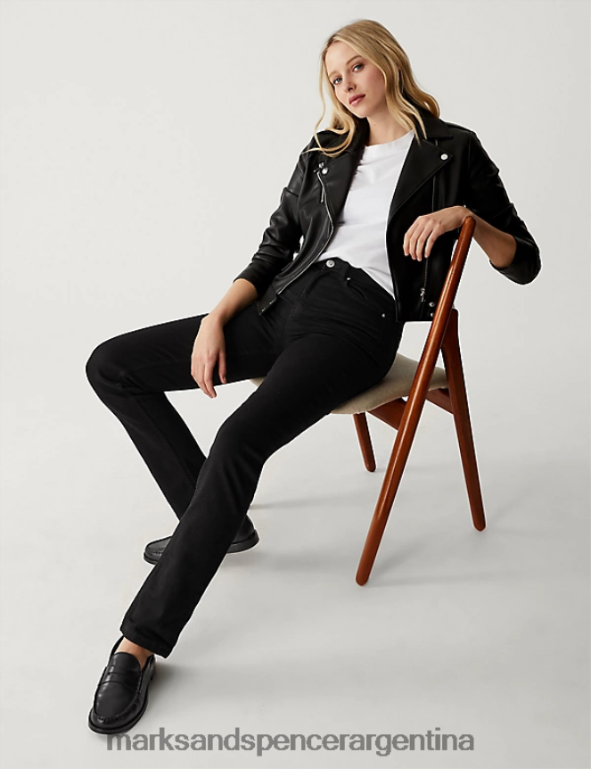 Marks & Spencer mujer Vaqueros Sienna de pernera recta y elásticos ropa mezcla negra 46VL2750