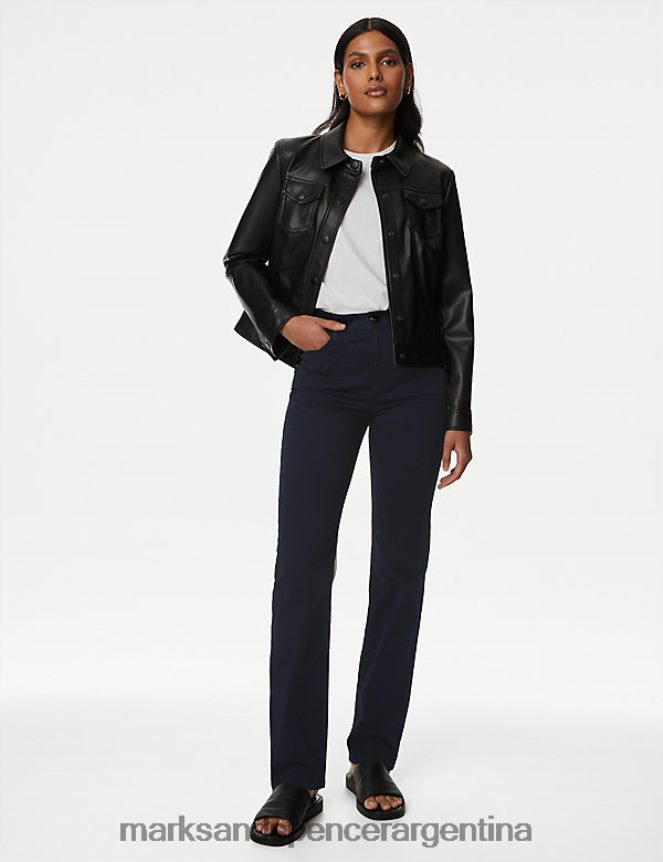 Marks & Spencer mujer jeans rectos con detalles y talle alto ropa índigo 46VL1834