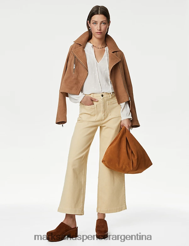 Marks & Spencer mujer jeans tobilleros de pernera ancha teñidos en té ropa beige natural 46VL1902