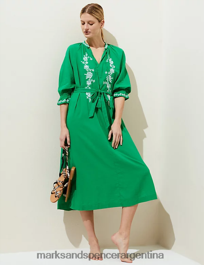Marks & Spencer mujer Caftán playero de puro algodón ropa verde brillante 46VL1462