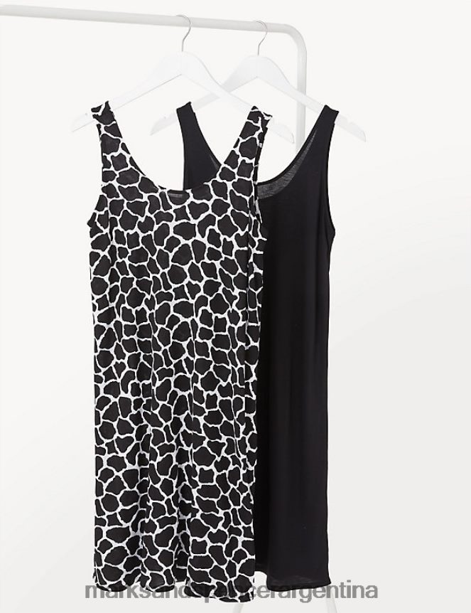 Marks & Spencer mujer Paquete de 2 vestidos lenceros de punto hasta la rodilla ropa mezcla negra 46VL3070