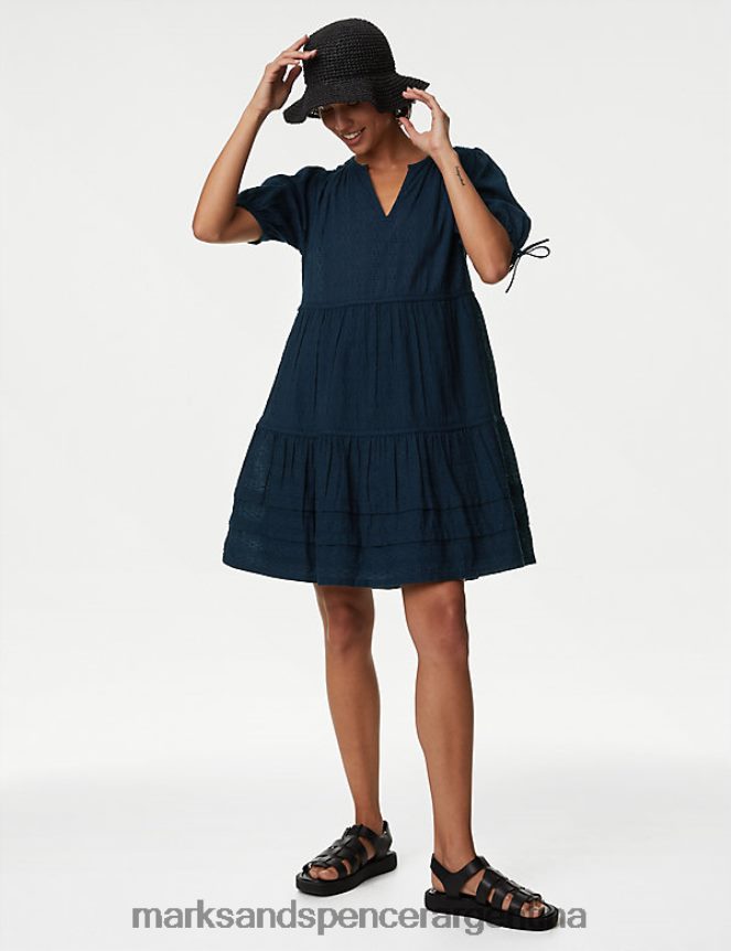 Marks & Spencer mujer minivestido escalonado de puro algodón con cuello en V ropa Armada 46VL1990
