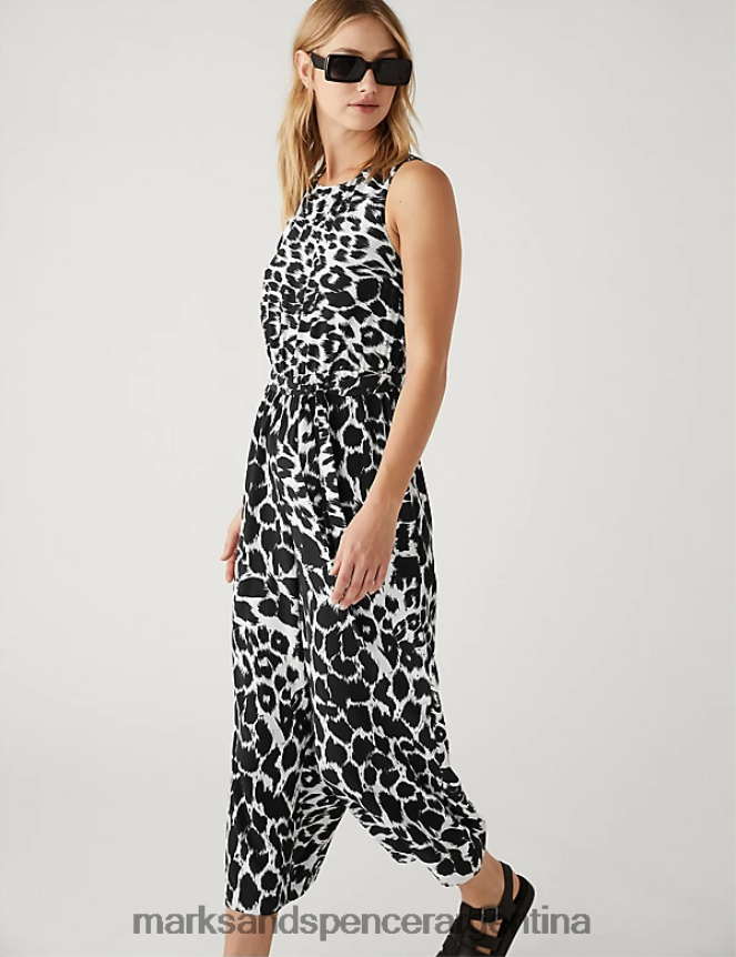 Marks & Spencer mujer mono corto con cintura estampada y cinturón ropa mezcla negra 46VL2012