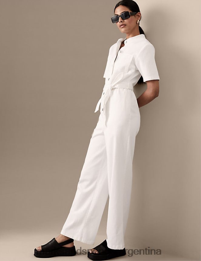 Marks & Spencer mujer mono de mezclilla con cinturón y manga corta ropa blanco suave 46VL1226