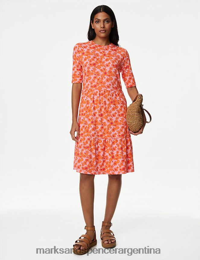 Marks & Spencer mujer vestido a capas hasta la rodilla con estampado de punto ropa mezcla de naranja 46VL256