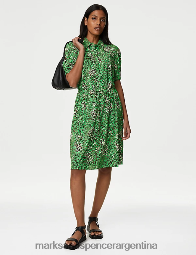 Marks & Spencer mujer vestido camisero con estampado animal y lazo en la cintura ropa mezcla verde 46VL812