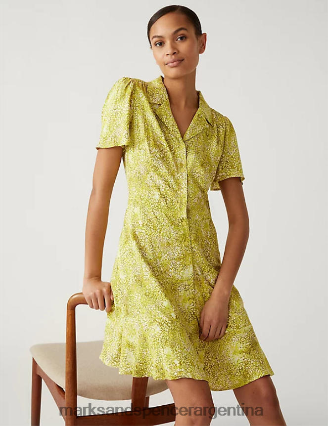 Marks & Spencer mujer vestido camisero corto estampado ropa mezcla amarilla 46VL1556