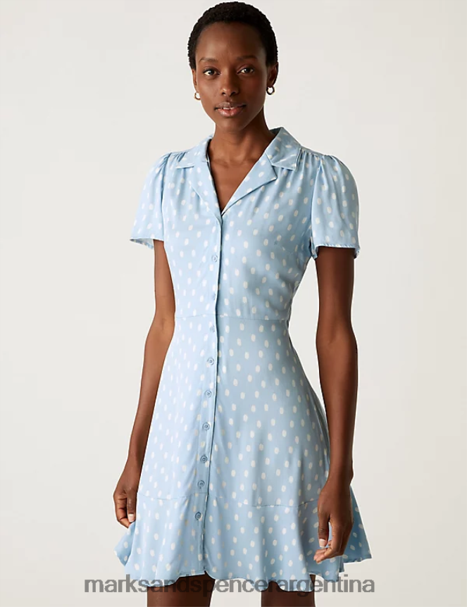 Marks & Spencer mujer vestido camisero corto estampado ropa mezcla azul 46VL1554