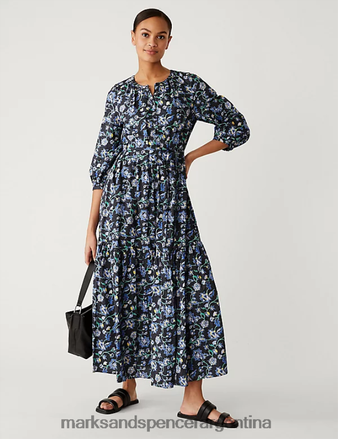 Marks & Spencer mujer vestido camisero de puro algodón estampado ropa mezcla azul marino 46VL1650