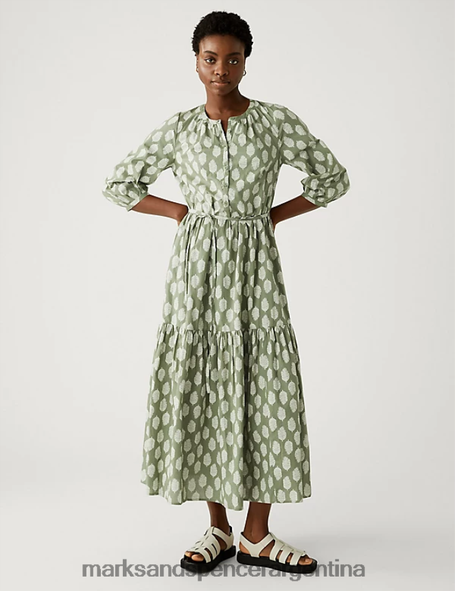 Marks & Spencer mujer vestido camisero de puro algodón estampado ropa mezcla de color caqui 46VL1978