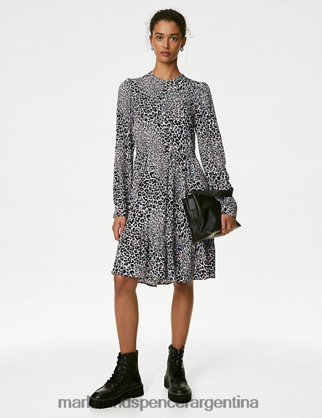 Marks & Spencer mujer vestido camisero escalonado hasta la rodilla con estampado animal ropa multi 46VL652