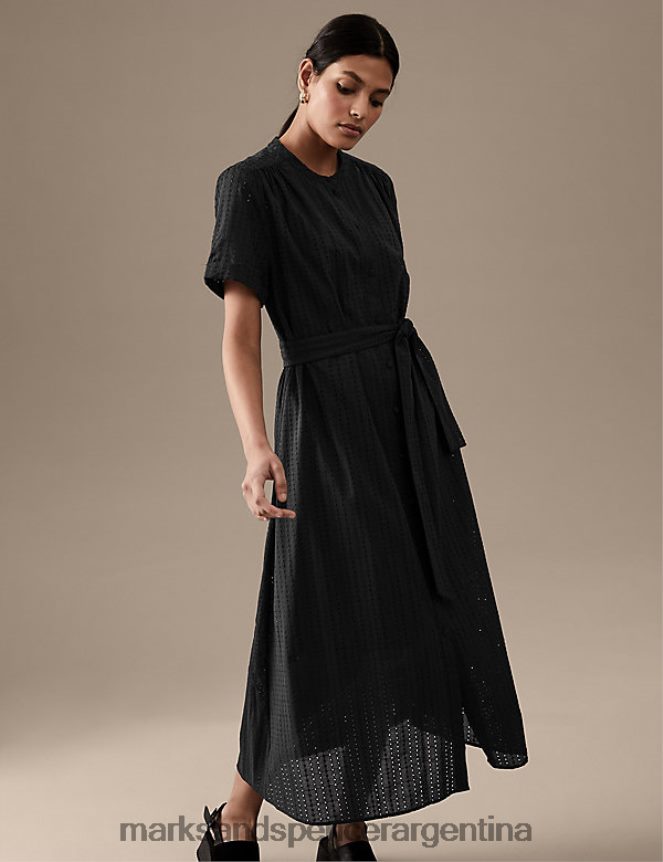 Marks & Spencer mujer vestido camisero midaxi bordado de puro algodón ropa negro 46VL2408