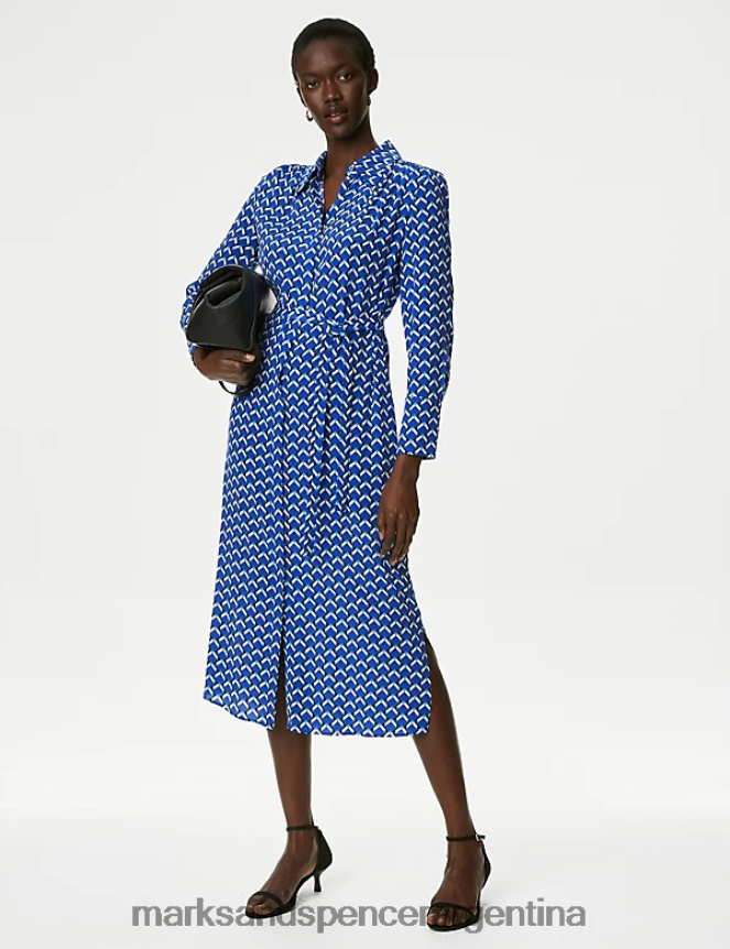 Marks & Spencer mujer vestido camisero midaxi con estampado geométrico y rico en cupro ropa mezcla azul 46VL56