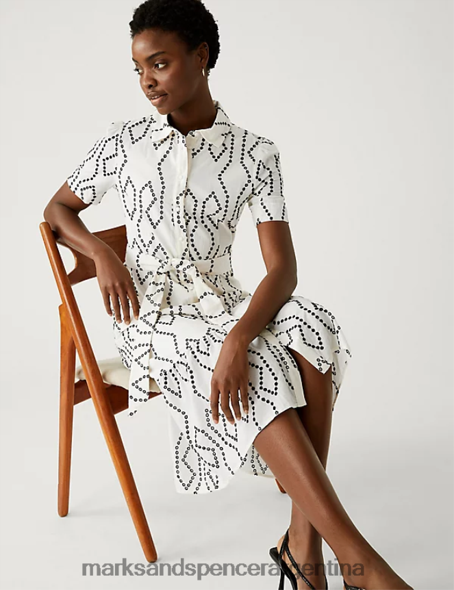 Marks & Spencer mujer vestido camisero midi con bordado de puro algodón ropa mezcla de marfil 46VL274