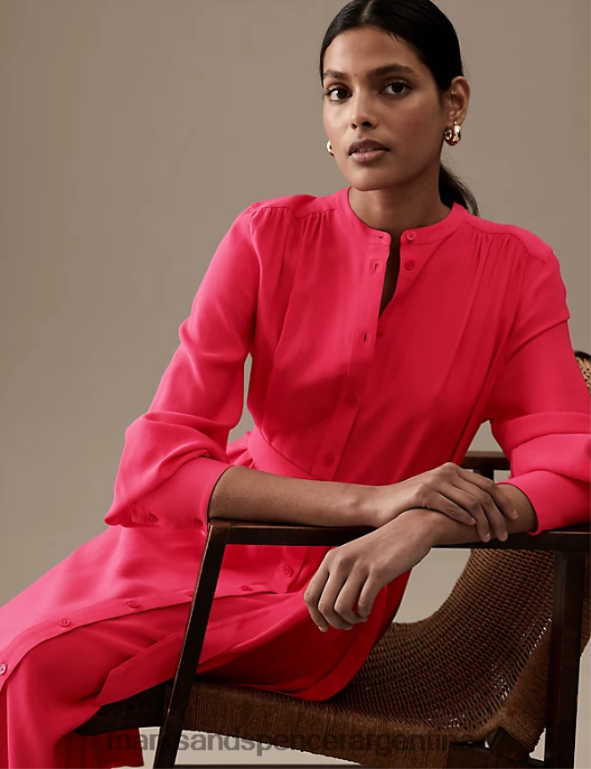 Marks & Spencer mujer vestido camisero midi con cuello alto y cinturón ropa lápiz labial 46VL1546