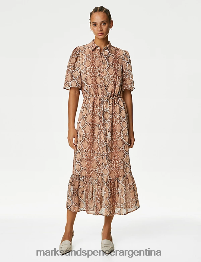 Marks & Spencer mujer vestido camisero midi con estampado de serpiente ropa mezcla natural 46VL544