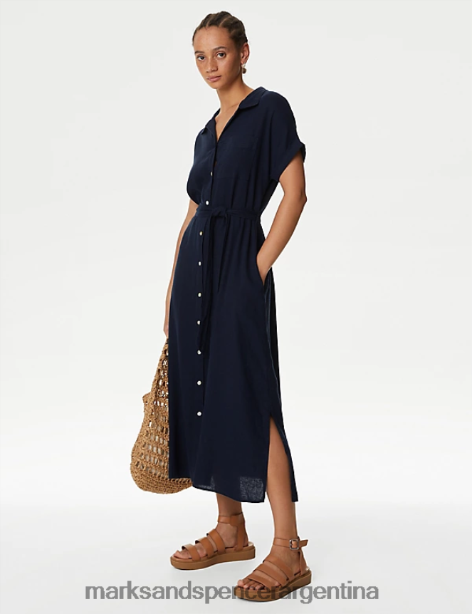Marks & Spencer mujer vestido camisero midi en mezcla de lino ropa Armada 46VL46