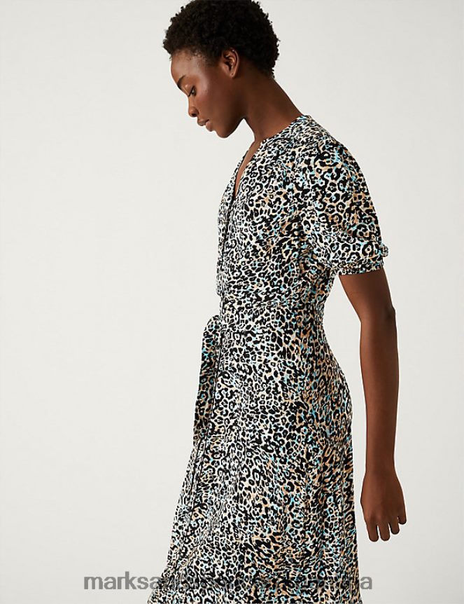 Marks & Spencer mujer vestido camisero midi estampado con cinturón ropa mezcla natural 46VL1920