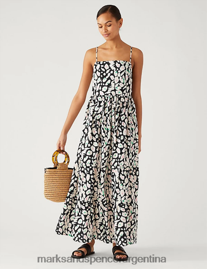 Marks & Spencer mujer vestido camisola midi estampado de puro algodón ropa mezcla negra 46VL2826