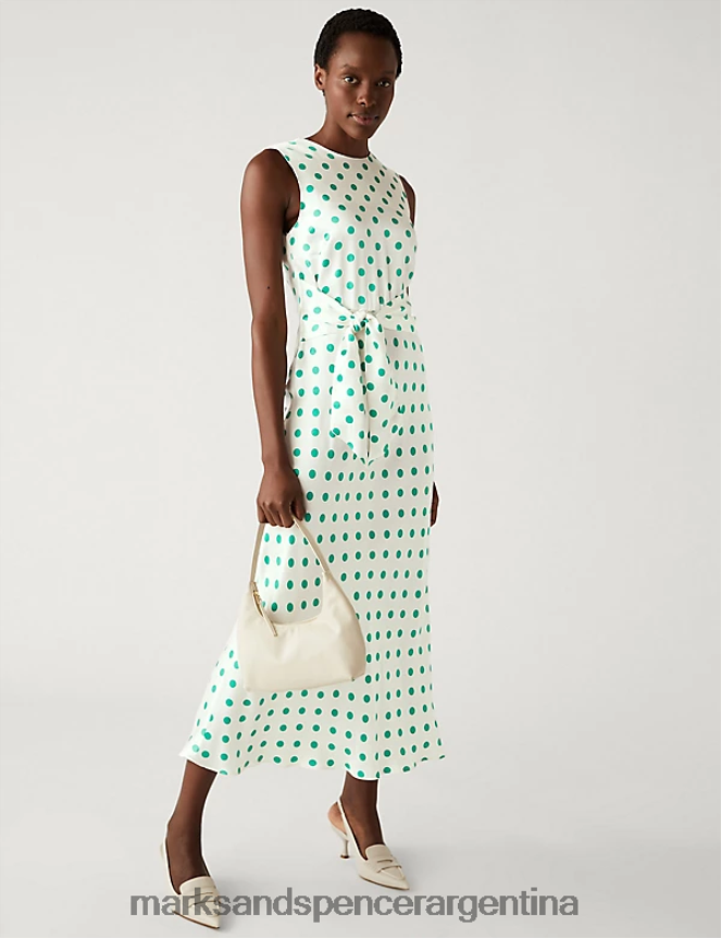 Marks & Spencer mujer vestido columna midaxi de satén con lunares y lazo ropa mezcla de marfil 46VL126