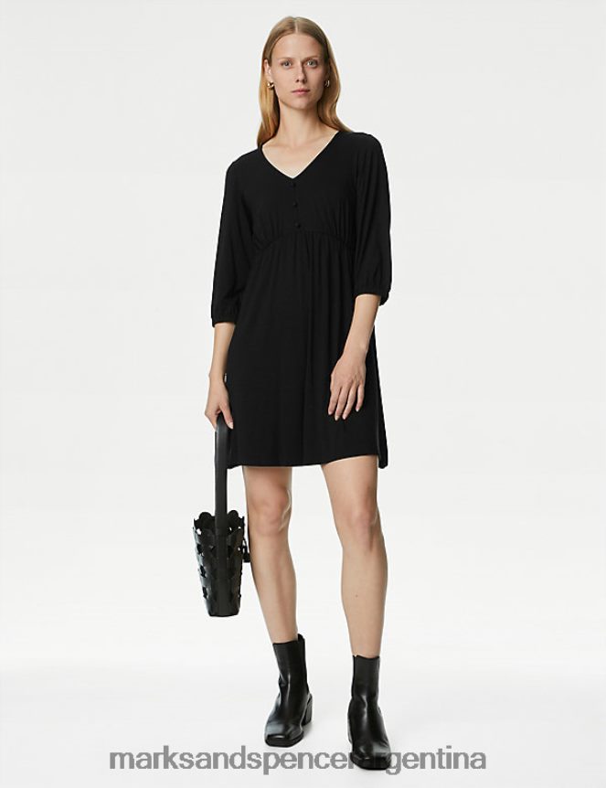 Marks & Spencer mujer vestido corto de punto con cuello en V ropa negro 46VL1656