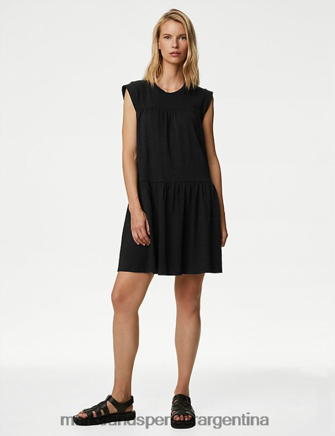 Marks & Spencer mujer vestido corto de punto con cuello redondo y capas ropa negro 46VL944