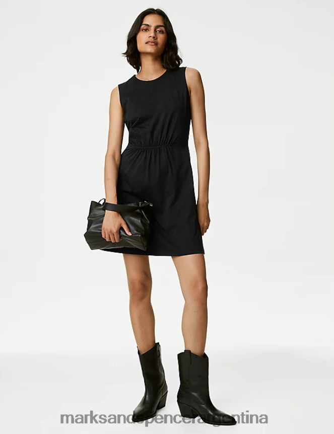 Marks & Spencer mujer vestido corto de punto con cuello redondo y cintura ropa negro 46VL1918