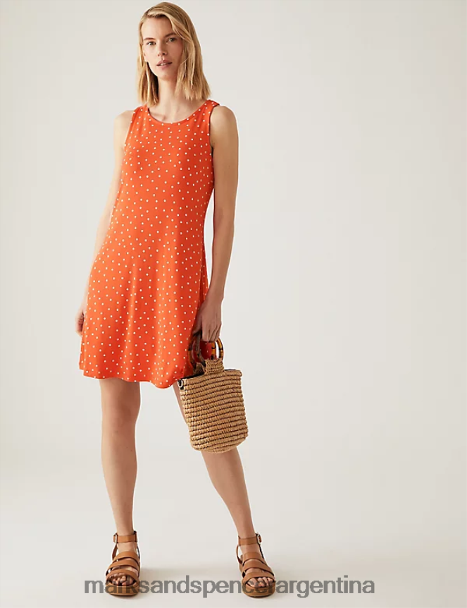 Marks & Spencer mujer vestido corto de punto con vuelo y estampado ropa mezcla de naranja 46VL1236