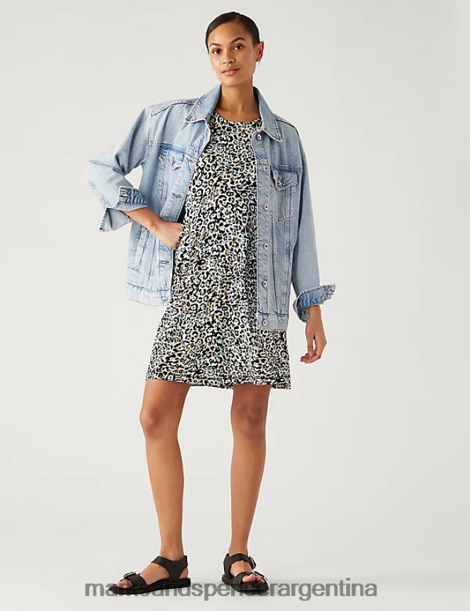 Marks & Spencer mujer vestido corto de punto con vuelo y estampado ropa mezcla natural 46VL1570