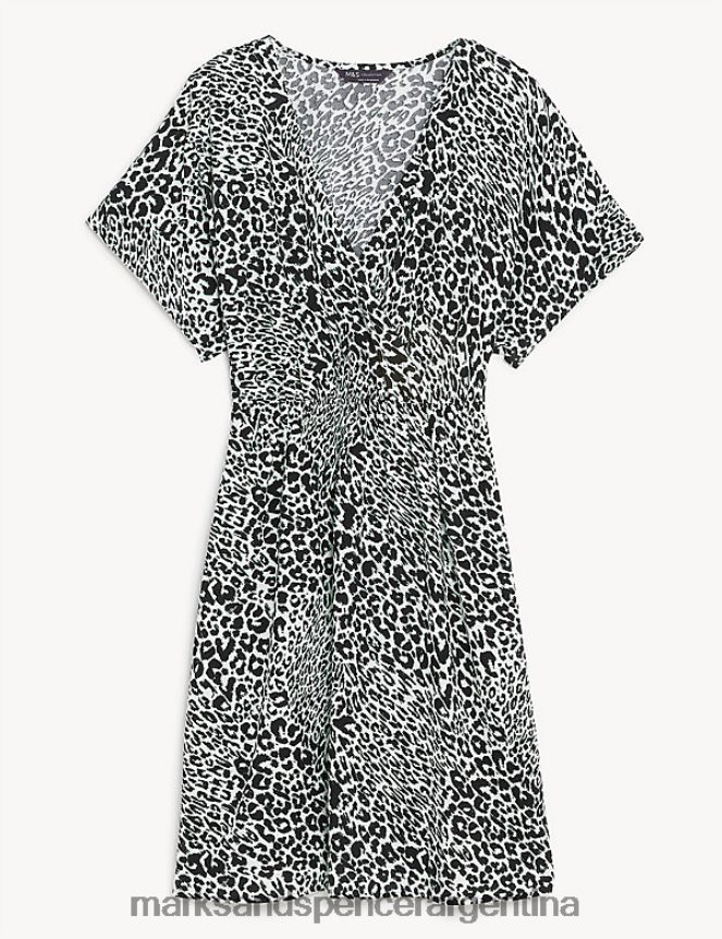 Marks & Spencer mujer vestido corto estampado con cuello en V y cintura ropa mezcla negra 46VL3014