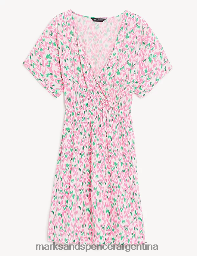 Marks & Spencer mujer vestido corto estampado con cuello en V y cintura ropa mezcla rosa pálido 46VL3016