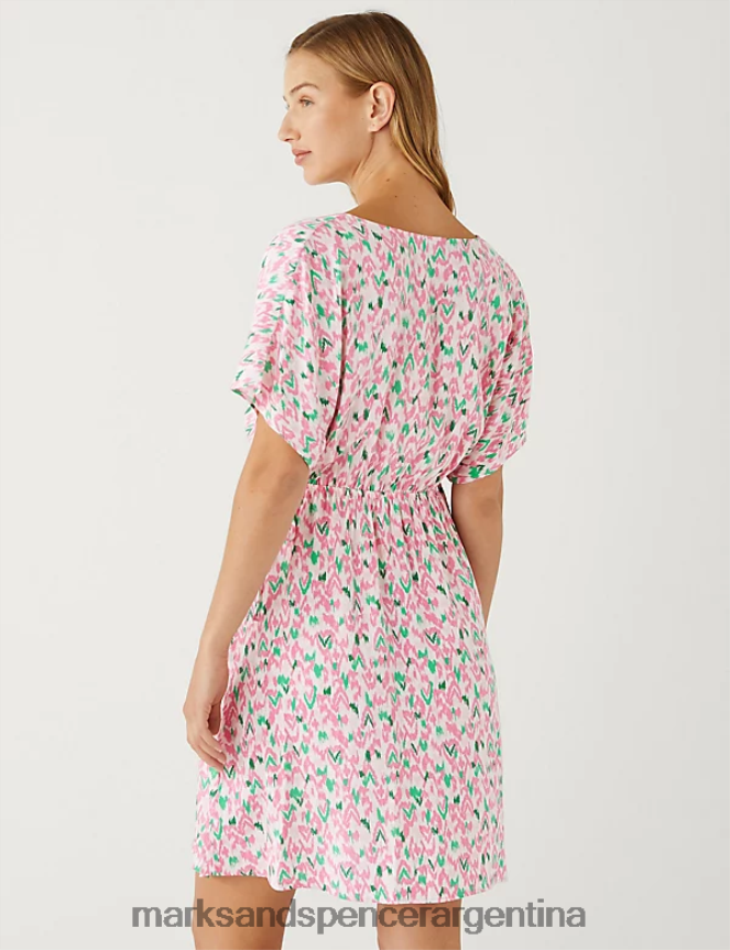 Marks & Spencer mujer vestido corto estampado con cuello en V y cintura ropa mezcla rosa pálido 46VL3016
