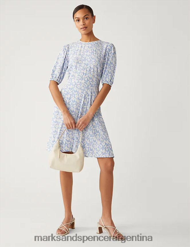 Marks & Spencer mujer vestido corto estampado con cuello redondo ropa mezcla azul 46VL838
