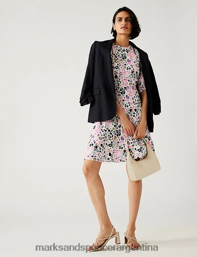 Marks & Spencer mujer vestido corto estampado con cuello redondo ropa mezcla rosa 46VL1222