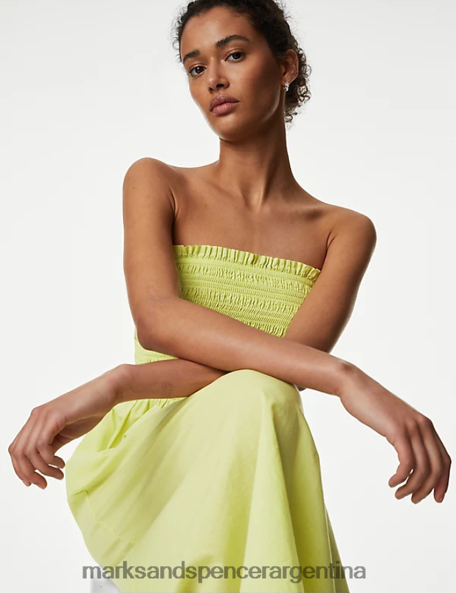 Marks & Spencer mujer vestido de playa midi con cuello cuadrado y puro algodón ropa lima suave 46VL3186