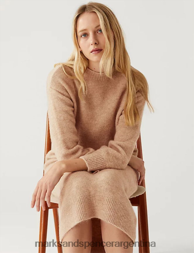 Marks & Spencer mujer vestido de punto con cuello redondo ropa camello 46VL724