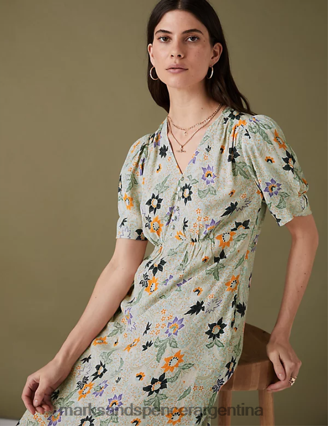 Marks & Spencer mujer vestido de té midi escalonado con cuello en V estampado ropa agua 46VL2300