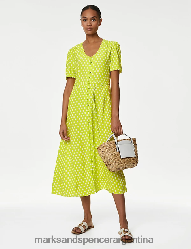 Marks & Spencer mujer vestido de tarde midi con lunares y cuello en V ropa mezcla amarilla 46VL338