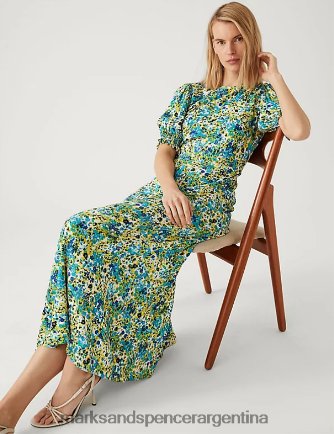 Marks & Spencer mujer vestido de tarde midi floral ropa mezcla amarilla 46VL1064