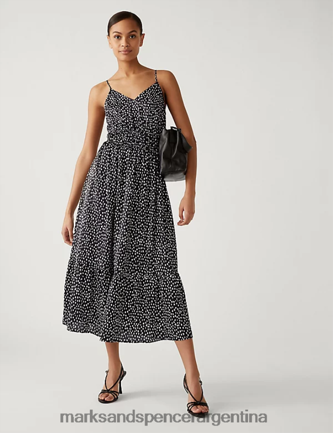 Marks & Spencer mujer vestido estampado con cuello en V y talle medio ropa mezcla negra 46VL2266