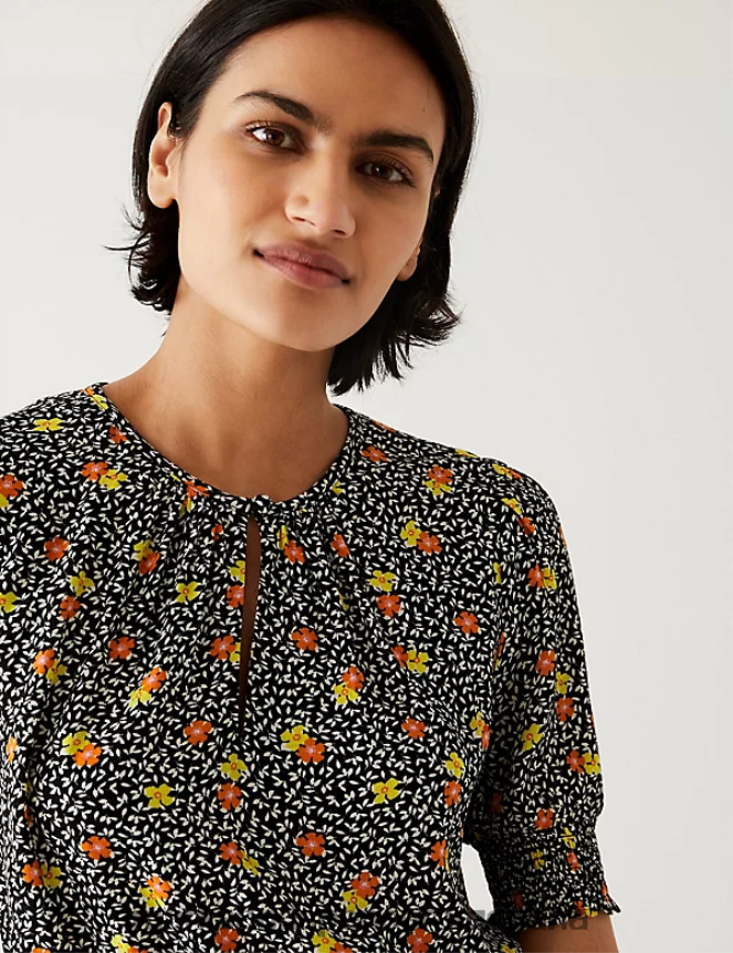 Marks & Spencer mujer vestido estampado con cuello redondo y talle medio ropa mezcla de naranja 46VL1128