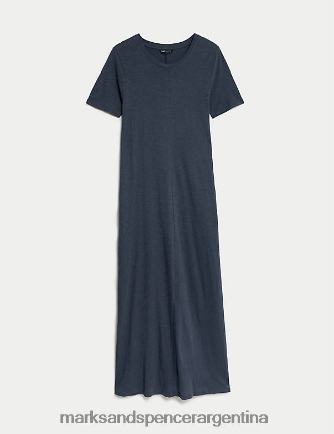 Marks & Spencer mujer vestido estilo camiseta midaxi con cuello redondo y puro algodón ropa Armada 46VL1722