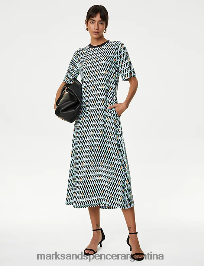 Marks & Spencer mujer vestido estilo camiseta midaxi con estampado rico en cupro ropa multi 46VL2756