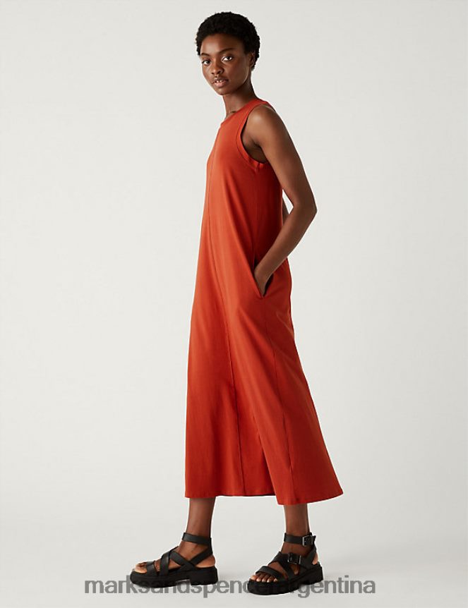 Marks & Spencer mujer vestido estilo camiseta midaxi de punto de puro algodón ropa óxido 46VL3254