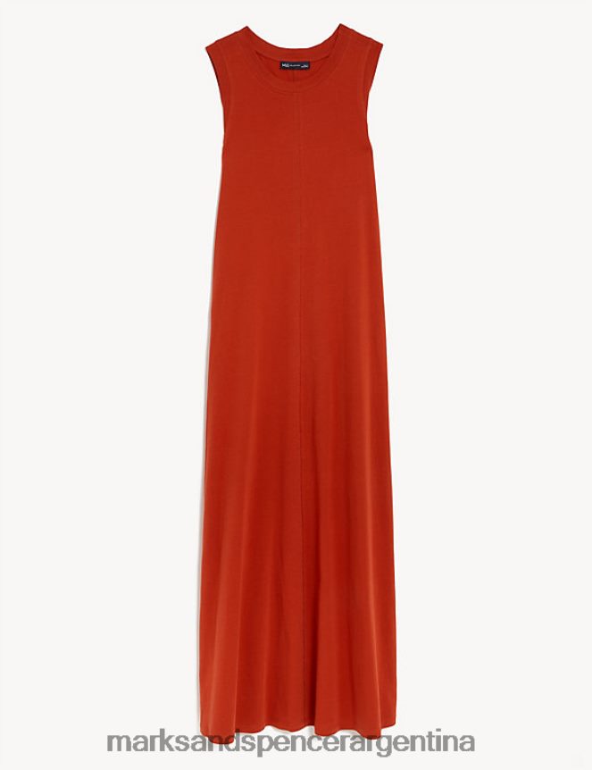 Marks & Spencer mujer vestido estilo camiseta midaxi de punto de puro algodón ropa óxido 46VL3254