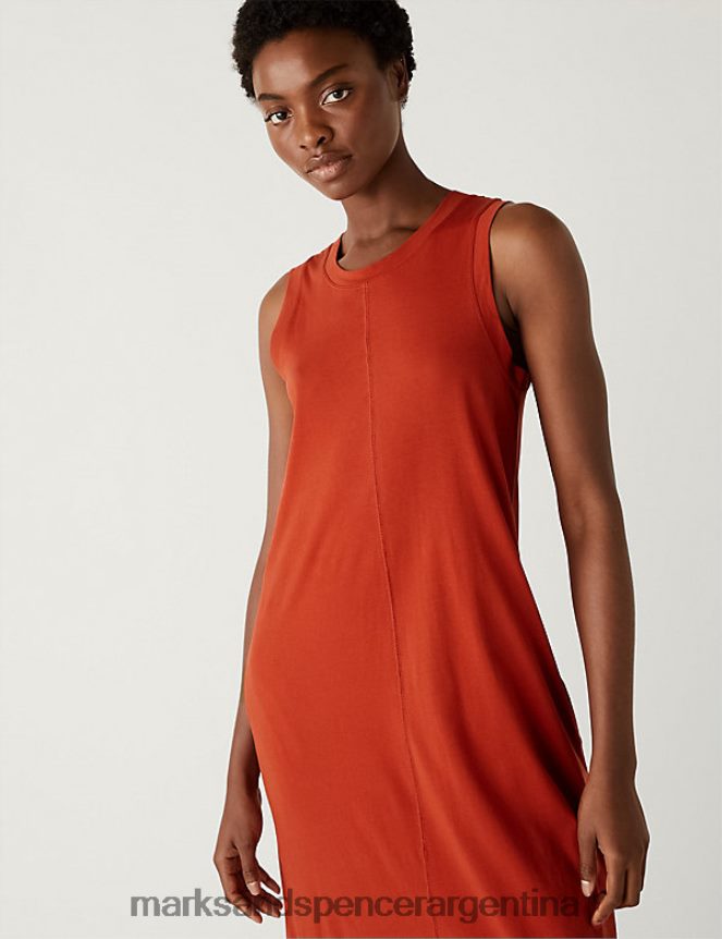 Marks & Spencer mujer vestido estilo camiseta midaxi de punto de puro algodón ropa óxido 46VL3254