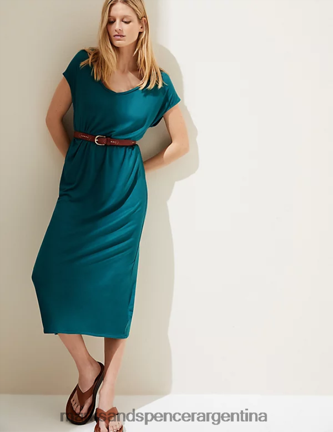 Marks & Spencer mujer vestido estilo camiseta midi con cuello en V ropa hoja de laurel 46VL2016